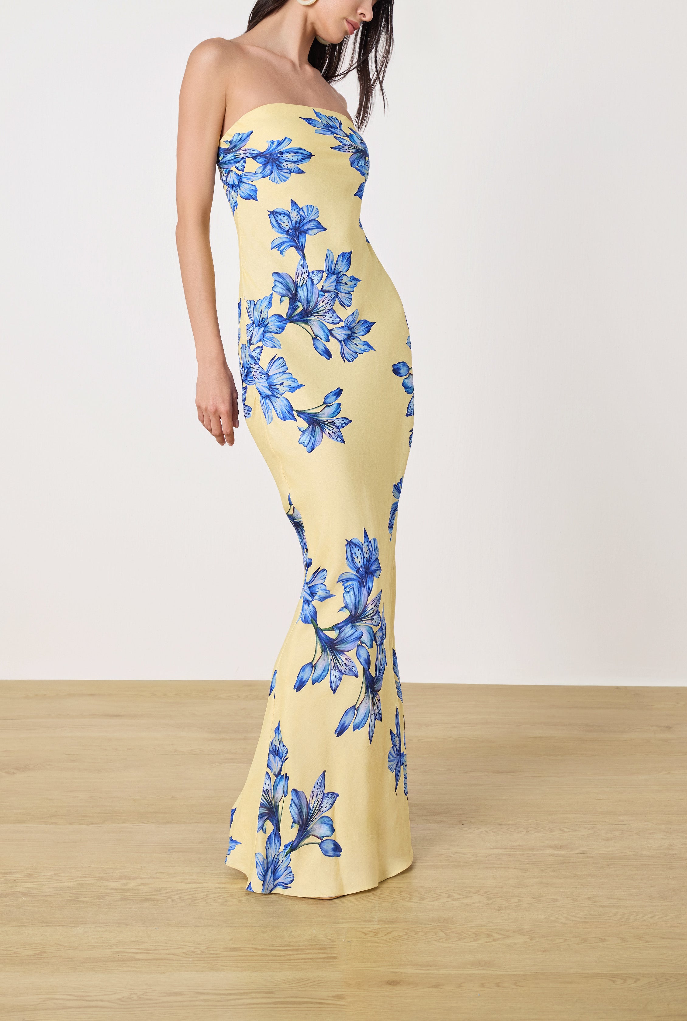 rococo sand maxi dress ROCOCO SAND Cross Back Peplum Maxi Dress in Light Blue