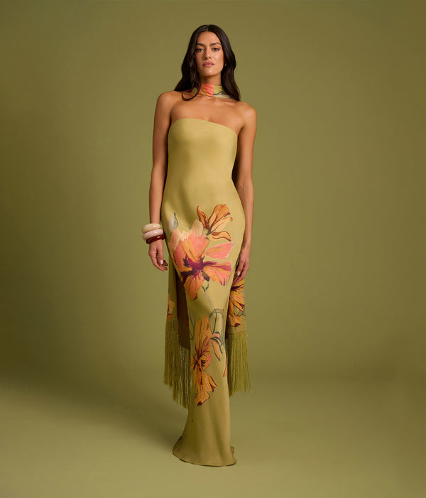 Norma Fringe Sash Maxi Dress