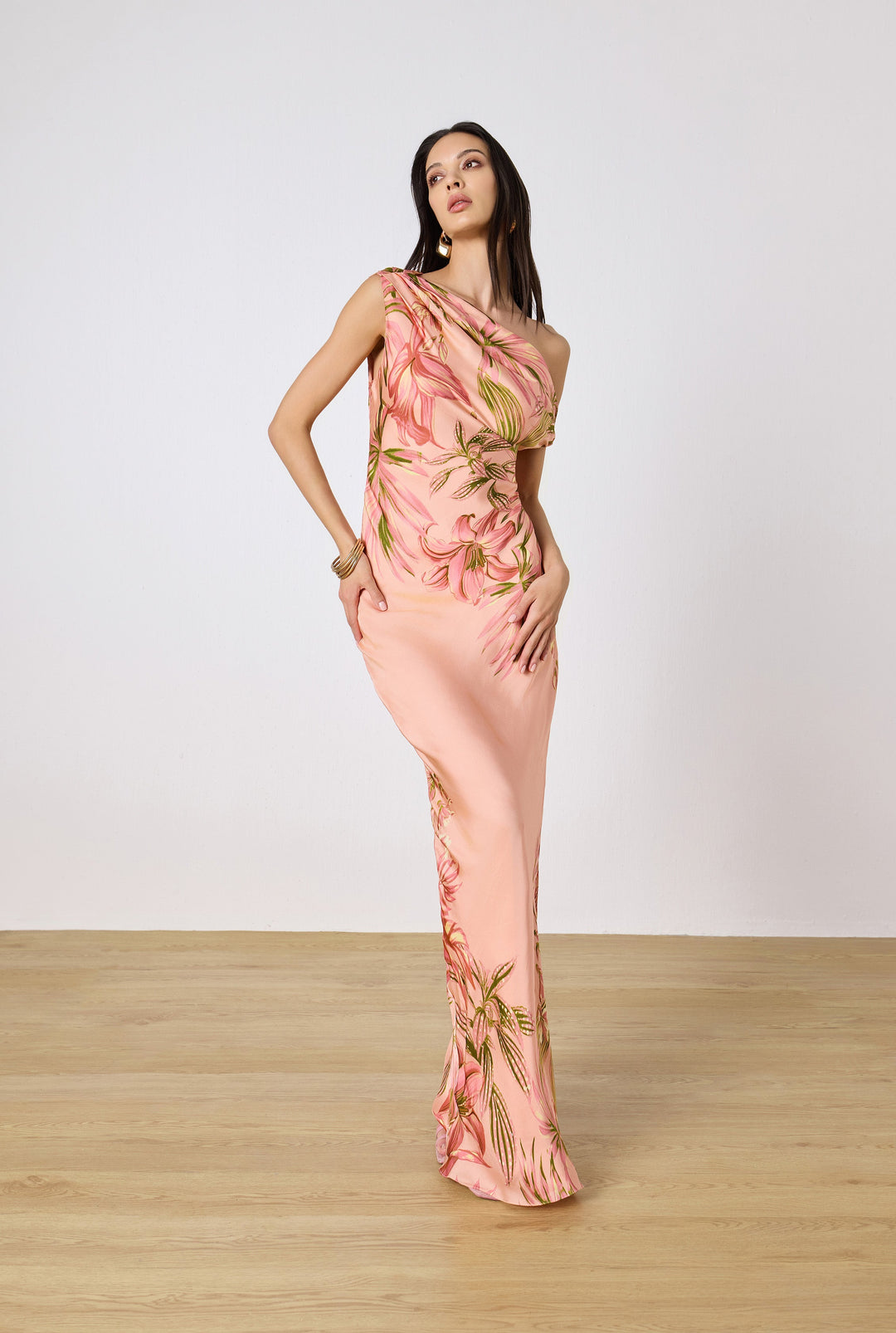 rococo sand one shoulder maxi dress Cain One Shoulder Dress