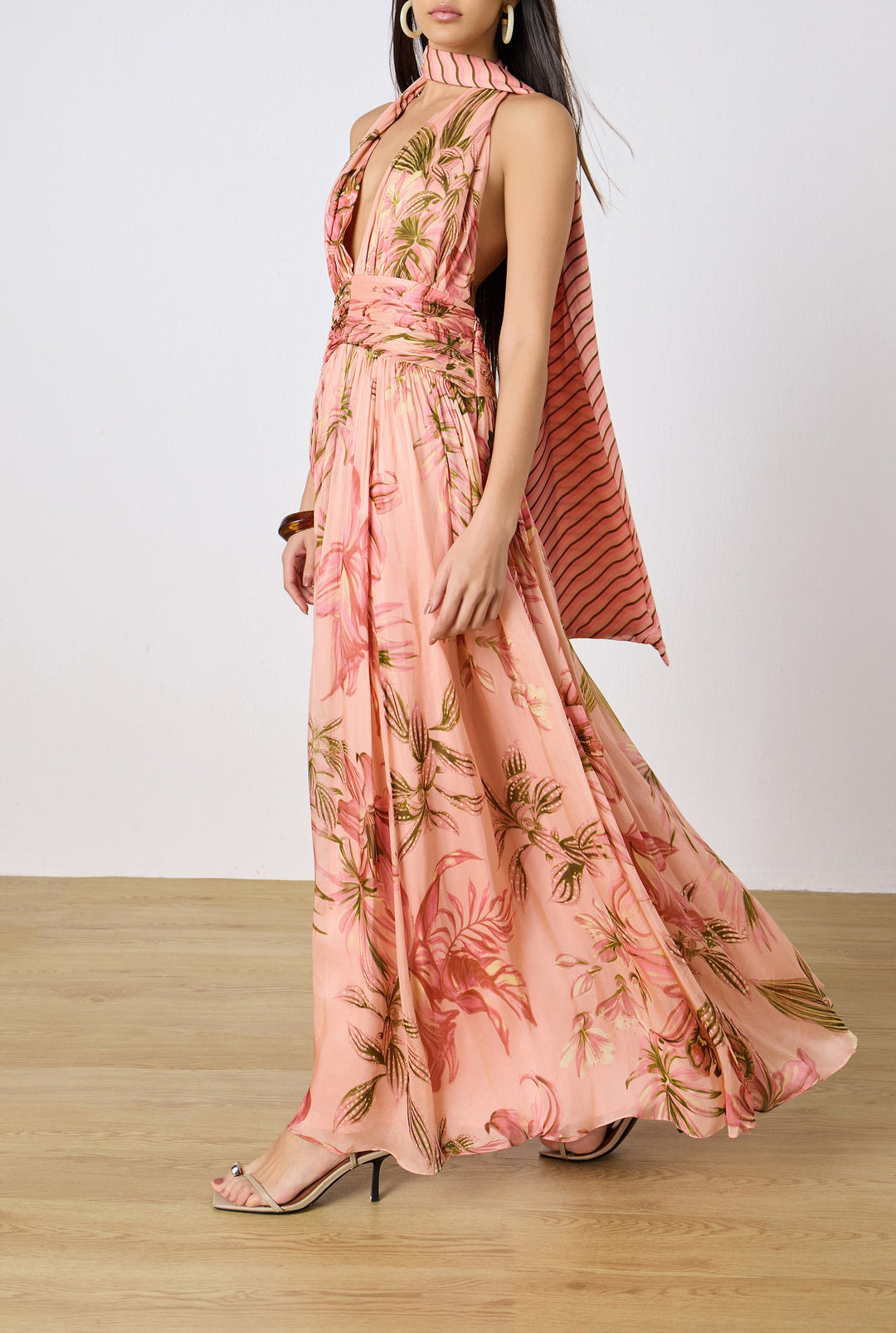 maxi dress with ruching Ruched Side Slit Maxi Dress Maven West Clothing