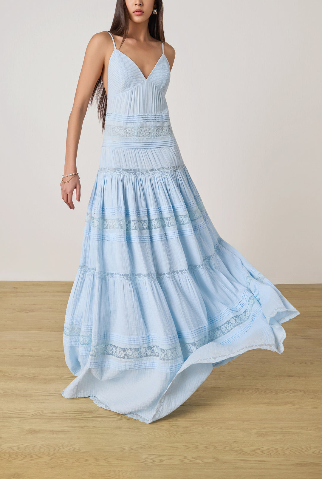 DOVE BLUE TIERED MAXI DRESS BY ROCOCO SAND