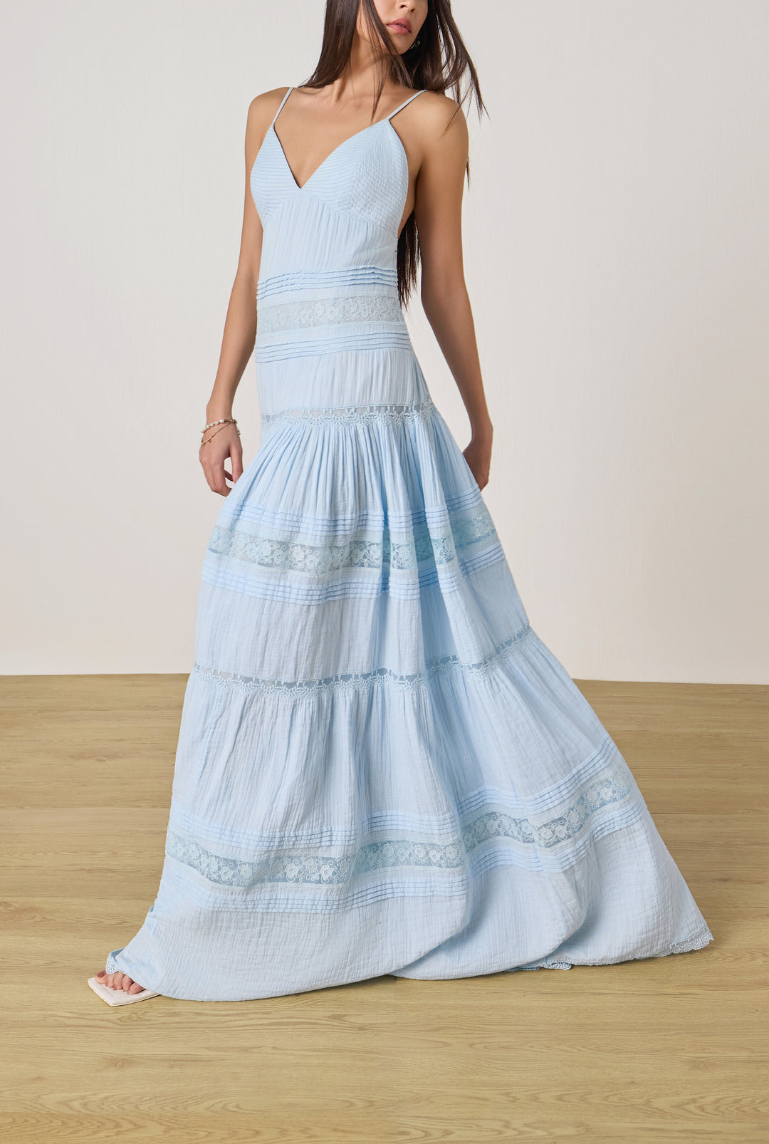 DOVE BLUE TIERED MAXI DRESS BY ROCOCO SAND