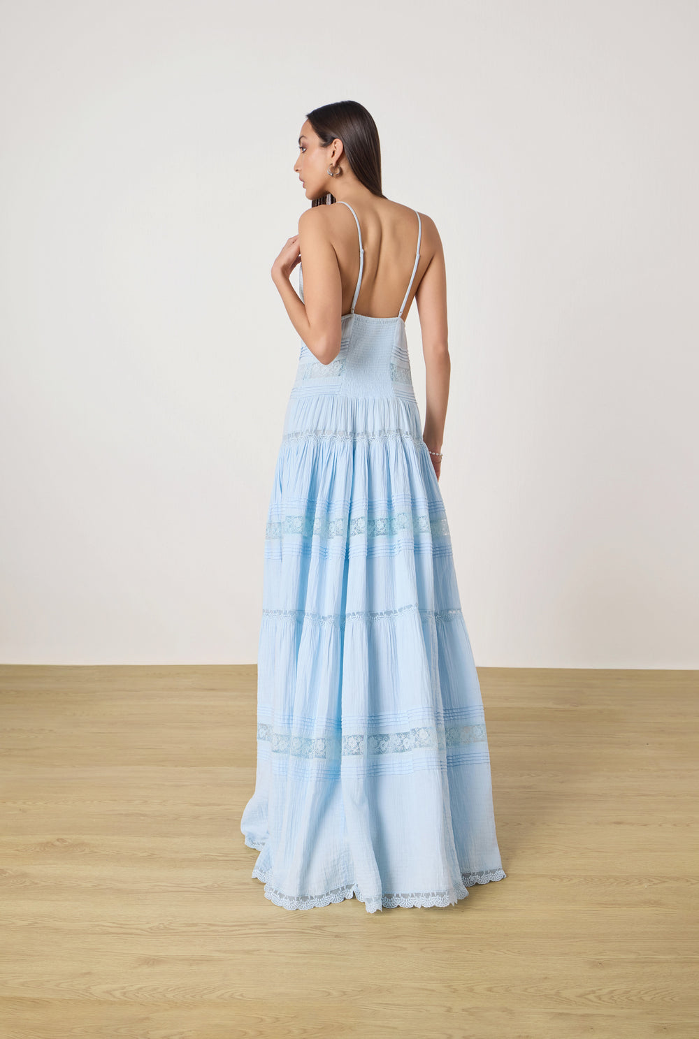 DOVE BLUE TIERED MAXI DRESS BY ROCOCO SAND