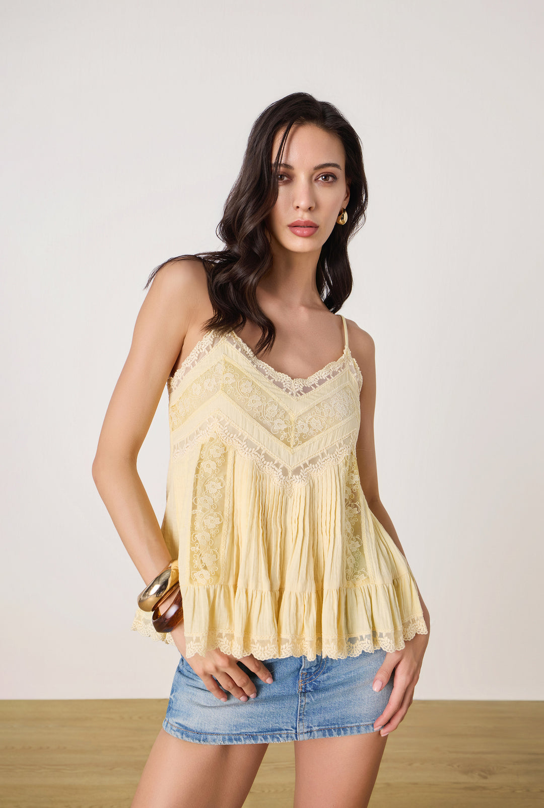 DOVE STRAPPY YELLOW LACE TOP BY ROCOCO SAND