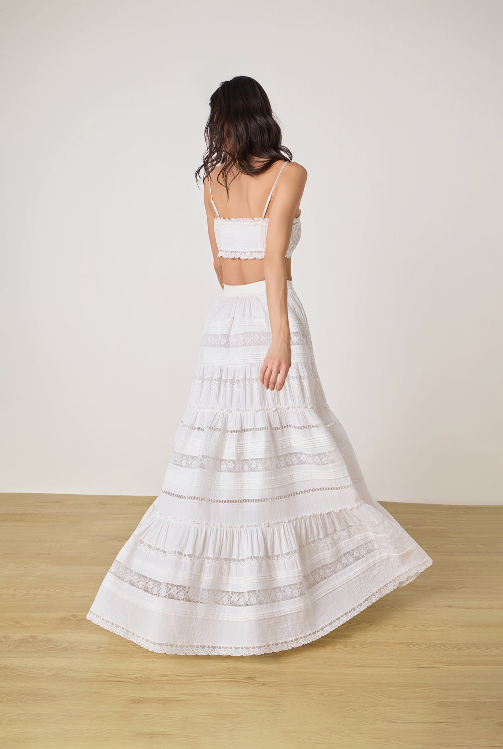 DOVE WHITE TIERED MAXI SKIRT BY ROCOCO SAND
